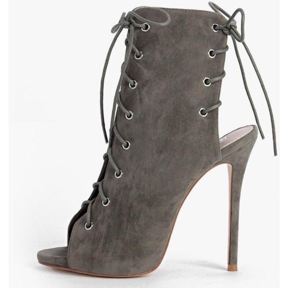 Boohoo olive lace-up booties